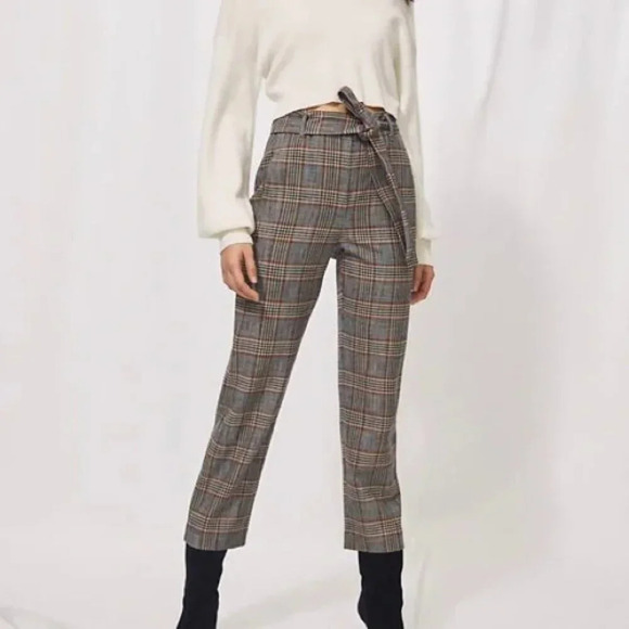 Aritzia Wilfred Jallade Tie Front Wool Blend Pants Trousers Grey Plaid Size 4 - Picture 2 of 8
